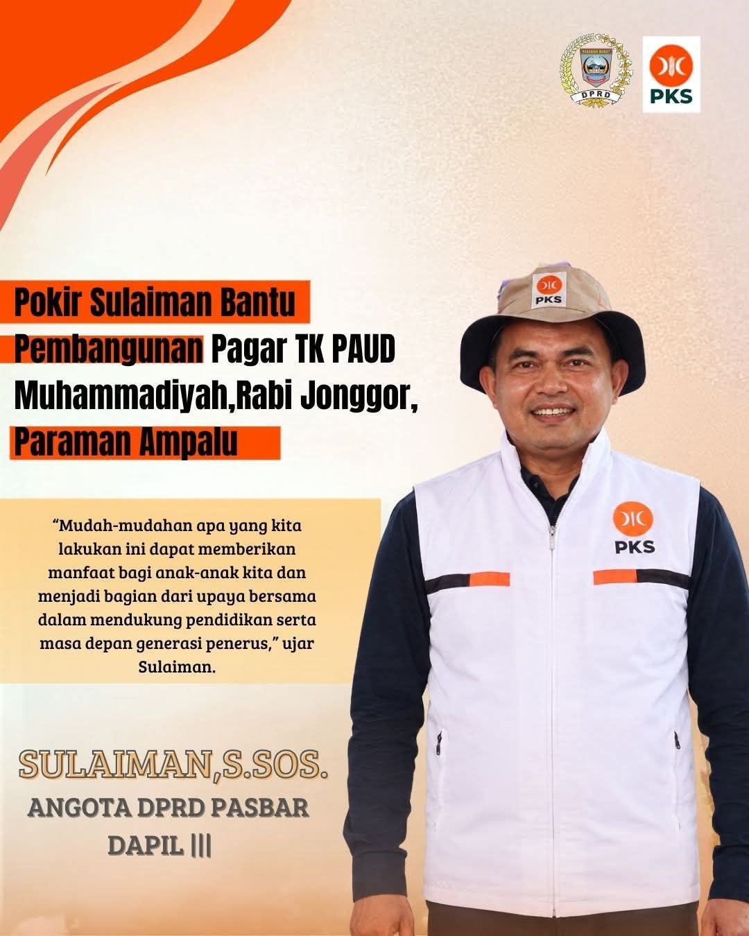 Anggota DPRD Pasaman Barat Sulaiman Nasution Bantu Pembangunan Pagar TK PAUD Muhammadiyah di Nagari Rabi Jonggor