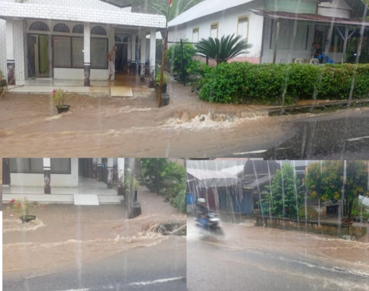 Hujan Tinggi, Saluran Diduga Tanpa Drainase Air Meluap Masuk Kerumah Warga dan Tutup Jalan di Nagari Kajai Selatan